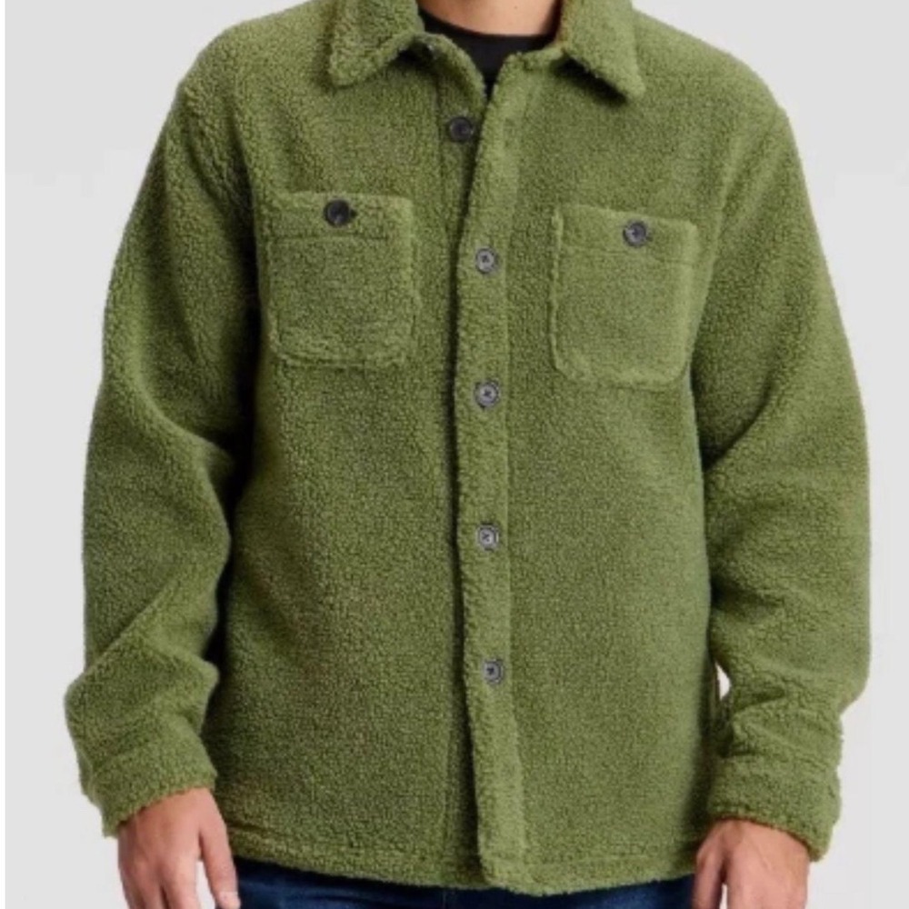 Goodfellow & Co Mens Olive Green Sherpa Fleece Shirt Jacket Shacket Size M